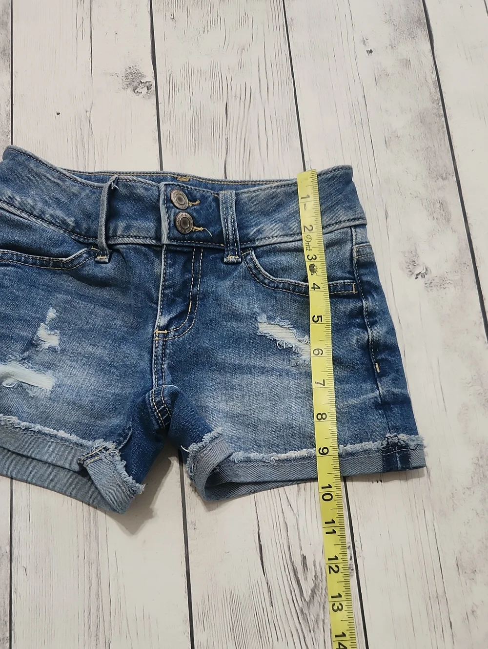 SO girls Size 8 Dark Wash Distressed Jean Shorts With Adjustable Waist